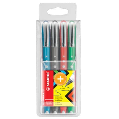 STABILO worker colorful Tintenroller 0,5 mm, Schreibfarbe: farbsortiert, 4 St.