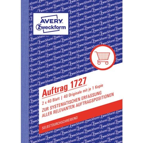 AVERY ZWECKFORM 1727 Auftrag, DIN A6, selbstdurchschreibend, 2 x 40 Blatt, weiß, gelb