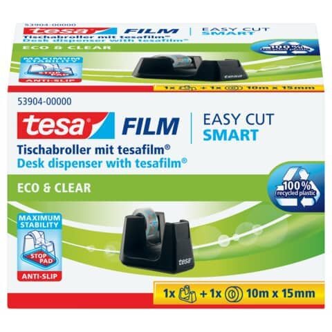 TESA Tischabroller Easy Cut® Smart ecoLogo® - inkl. 1 Rolle Klebefilm Eco & Clear