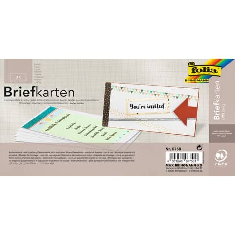 FOLIA Briefkarte - DL, 190 g/qm, weiß, einfach, 25 Stück