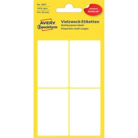 AVERY ZWECKFORM 3087 Universal-Etiketten, 54 x 35 mm, 6 Blatt/24 Etiketten, weiß