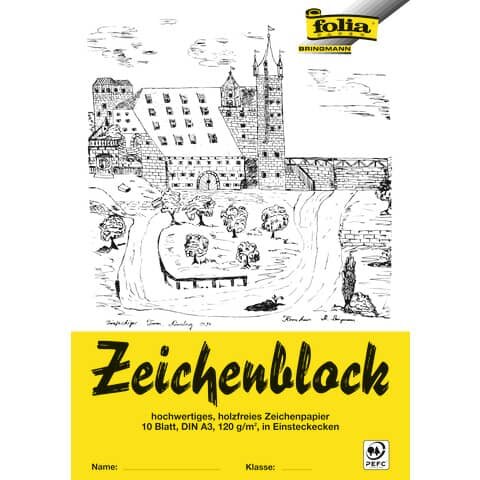 10 folia Zeichenblock mit Leinenecken DIN A3
