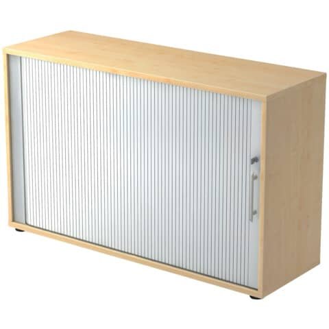 Hammerbacher Rollladenschrank - 2OH, 120 cm, Relinggriff, Ahorn/Silber