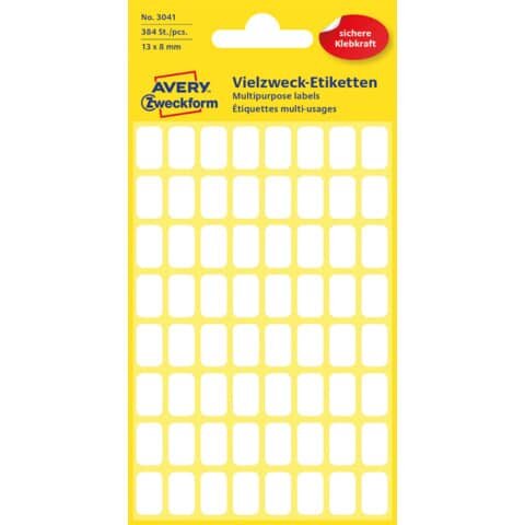 AVERY ZWECKFORM 3041 Mini-Organisations-Etiketten, 13 x 8 mm, 6 Blatt/384 Etiketten, weiß