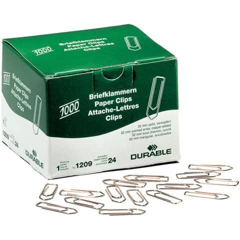 DURABLE Briefklammer - 32 mm, Metall, verkupfert, Schachtel mit 1000 Stück
