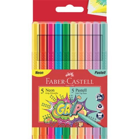 FABER CASTELL FABER-CASTELL Grip Filzstifte farbsortiert, 10 St.