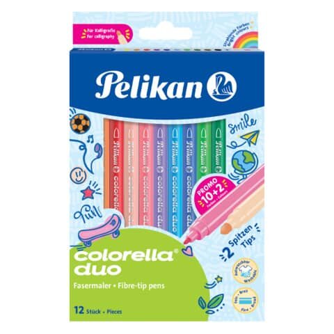 PELIKAN Doppelfasermale Colorella® duo - 12 Farben, 1 mm und 2 mm, sortiert