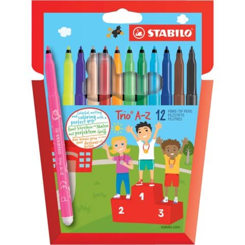 STABILO Filzstift - Trio A-Z - 12er Pack - mit 12 verschiedenen Farben