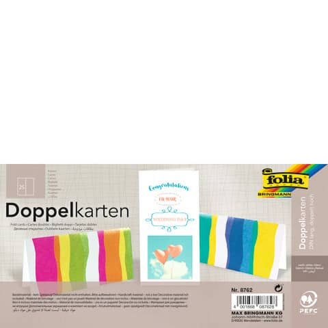 FOLIA Briefkarte - DL hoch, 190 g/qm, weiß, doppelt, 25 Stück