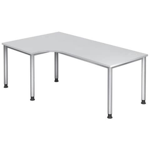 Hammerbacher Winkeltisch 4-Fuß-Gestell rund -200 x 68,5-81 - 120 cm, höhenverstellbar, Winkel 90°, Weiß/Silber