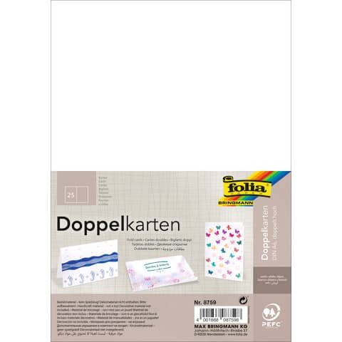 FOLIA Briefkarte - A6 hoch, 190 g/qm, weiß, doppelt, 25 Stück