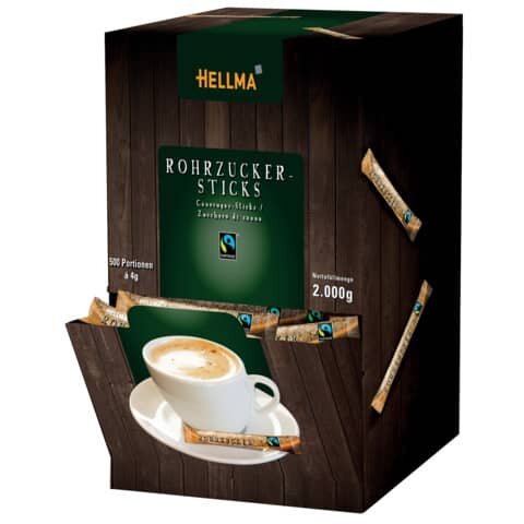 HELLMA Fairtrade Rohrohrzucker-Sticks, 500x4,0 g