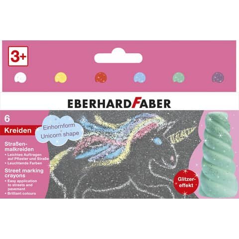 EBERHARD FABER Einhorn Straßenmalkreide Glitzer farbsortiert 6 St.
