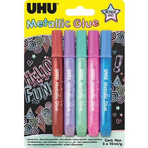 UHU Young Creativ Glitter Glue Metallic -  5x 10g, ohne Lösungsmittel