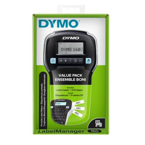 DYMO Beschriftungsgerät LabelManager™ 160 - QWERTZ-Tastatur, schwarz, Valuepack