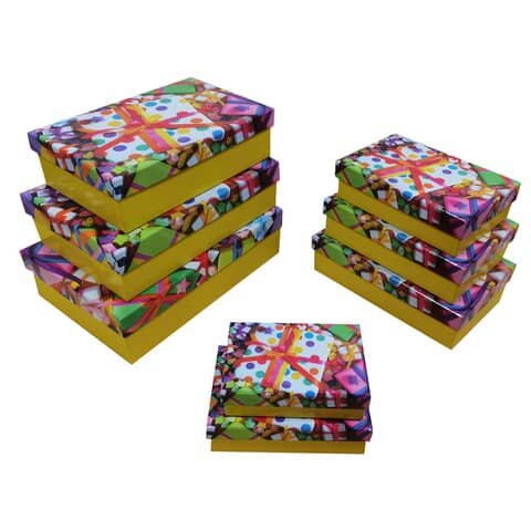 Geschenkkarton Päckchen bunt/gelb - 8-tlg. flach