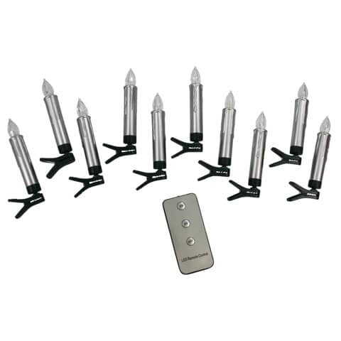 PBS Christbaumkerze LED - inkl Batterien und Fernbedienung, 10 Stück, silber