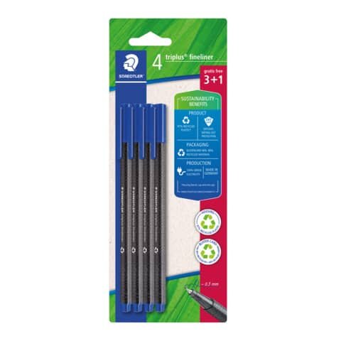 STAEDTLER Feinschreiber triplus® - 0,3 mm, blau, 4 Stück