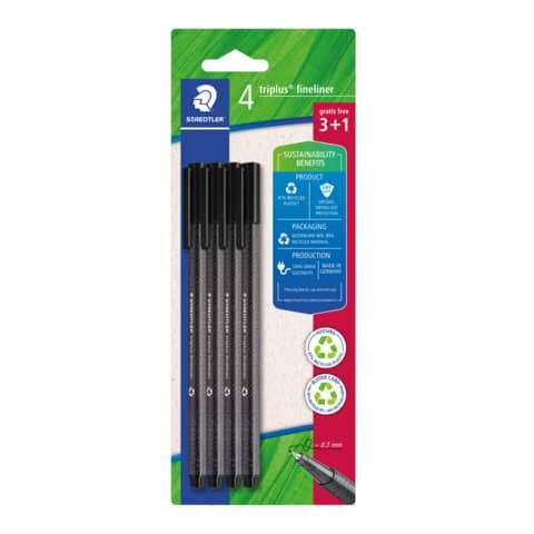 STAEDTLER Feinschreiber triplus® - 0,3 mm, schwarz, 4 Stück