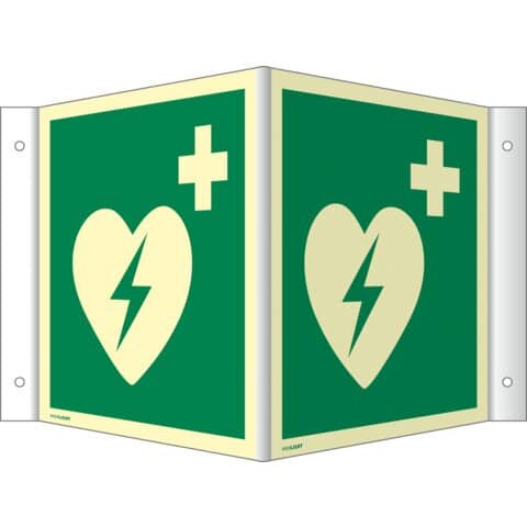 MOEDEL Winkelschild Automatisierter ext. Defibrillator ISO 7010, Kunststoff langnachleuchtend, 20x20 cm