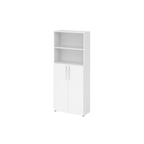 Hammerbacher Regal u. Flügeltürenschrank - 5 OH, Weiß/ Weiß, Montageservice