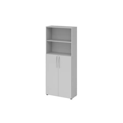 Hammerbacher Regal u. Flügeltürenschrank - 5 OH, Grau/ Grau, Montageservice