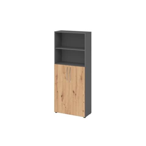 Hammerbacher Regal u. Flügeltürenschrank - 5 OH, Graphit/Asteiche, Montageservice