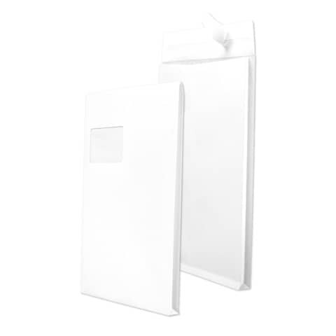 MAILMEDIA Faltentaschen - C4, mit Fenster, 20 mm-Falte, Klotzboden, haftklebend, 130 g/qm, weiß, 100 Stück
